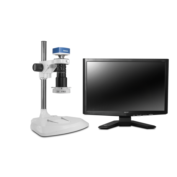 Scienscope Macro Digital Inspection System With Compact LED Light On Lab Stand MAC-PK1-E2D